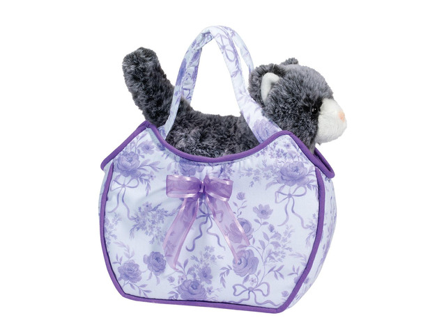 Douglas Fancy Flower Sak Tote with Gray & White Cat Plush Stuffed Animal Toy, 7'
