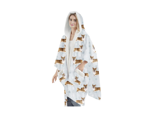 E & S Pets Snuggs Blanket Hoodie for Women Soft Fleece Wrap, Welsh Corgi