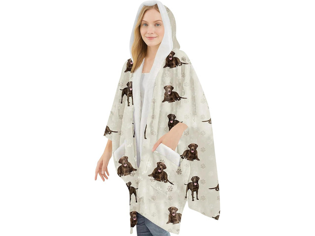 E & S Pets Snuggs Blanket Hoodie for Women Soft Fleece Wrap, Chocolate Labrador