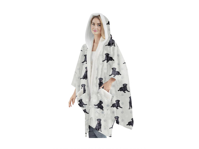 E & S Pets Snuggs Blanket Hoodie for Women Soft Fleece Wrap, Black Labrador