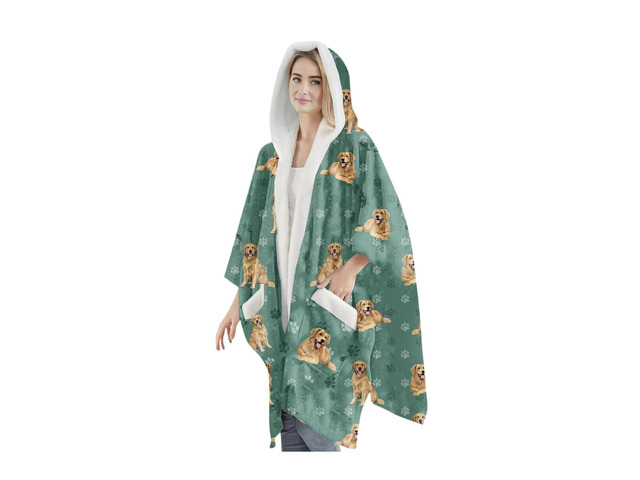 E & S Pets Snuggs Blanket Hoodie for Women Soft Fleece Wrap, Golden Retriever