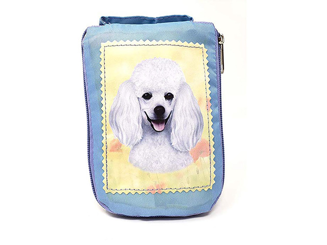 White Poodle Foldable Tote Bag - Durable, Waterproof - Zippered Market Tote