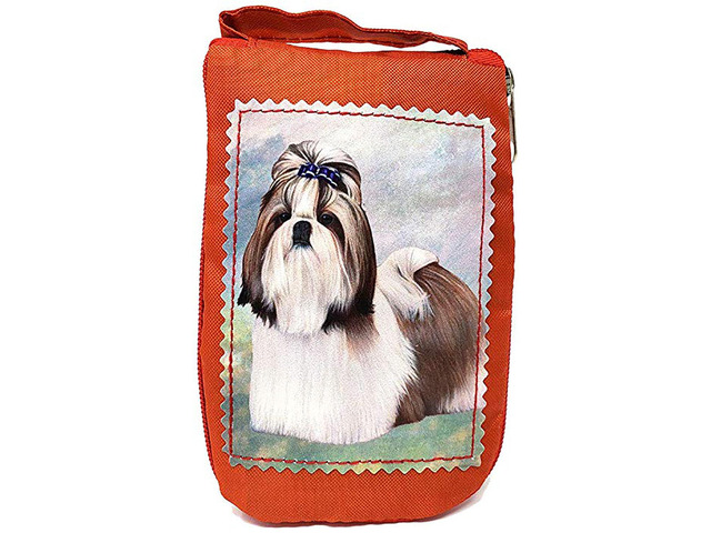 Brown/White Shih Tzu Foldable Tote Bag - Waterproof - Zipper Market Tote