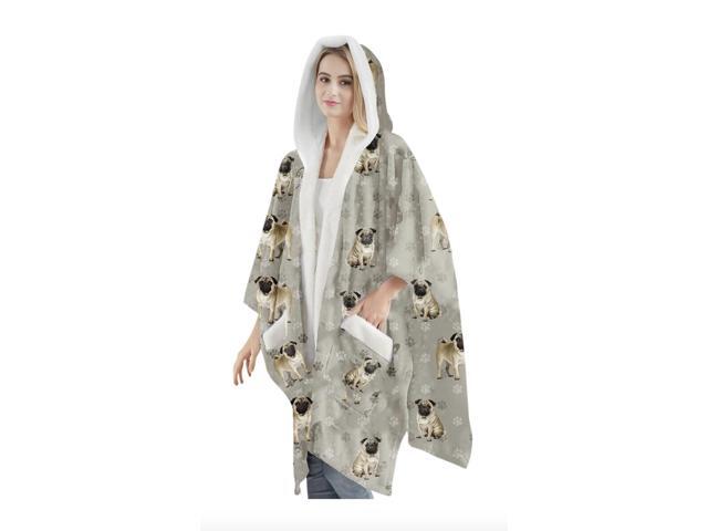 E & S Pets Snuggs Blanket Hoodie for Women Soft Fleece Wrap, Pug