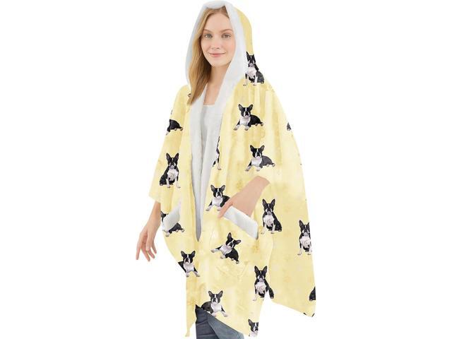 E & S Pets Snuggs Blanket Hoodie for Women Soft Fleece Wrap, Boston Terrier