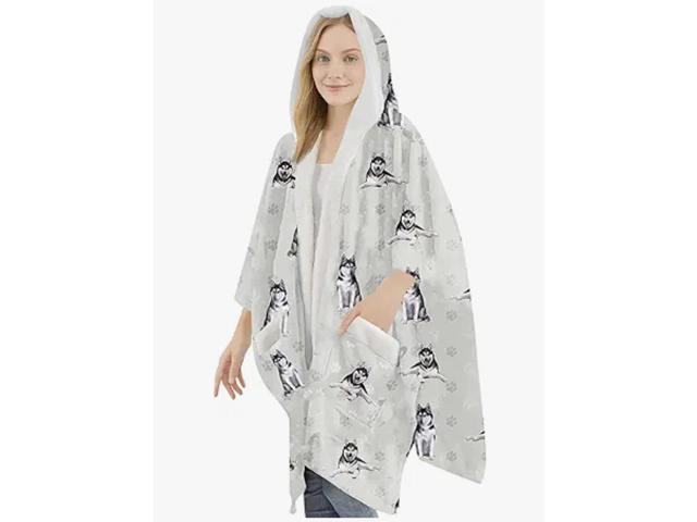 E & S Pets Snuggs Blanket Hoodie for Women Soft Fleece Wrap, Siberian Husky