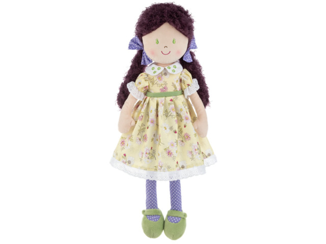 Ganz Amber Milly Rag Doll with Purple Curly Hair and Yellow Dress, 20' H