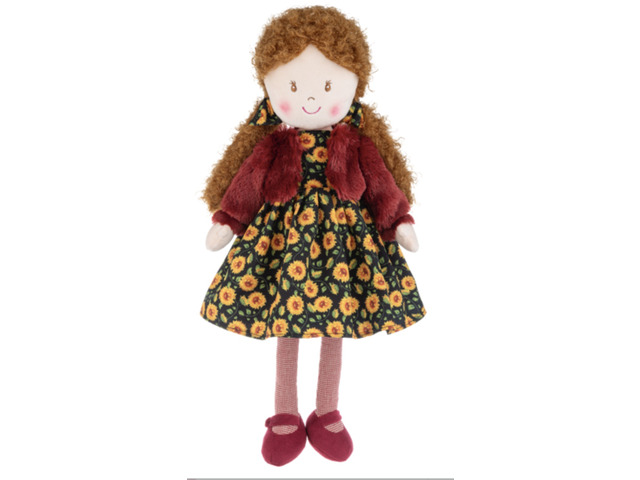 Ganz Amber Sunflower Rag Doll with Brown Curly Hair and Sunflower Dress, 20' H