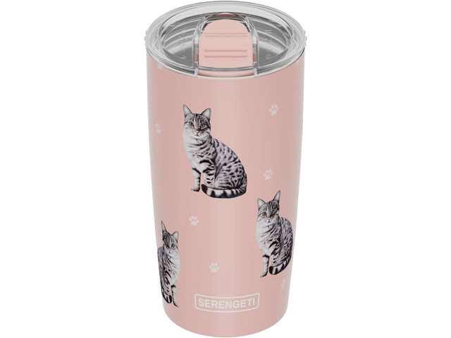 Serengeti 20 Oz Silver Tabby Cat Stainless Steel Tumbler with Spill Proof Lid