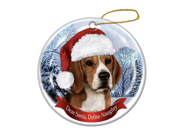 Holiday Pet Gifts Beagle Santa Hat Dog Porcelain Christmas Tree Ornament