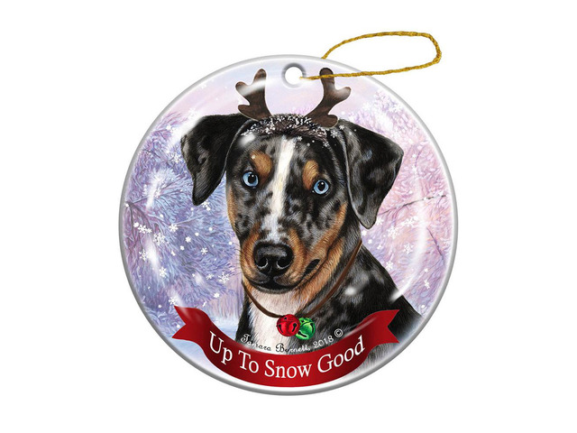 Holiday Pet Catahoula Leopard Reindeer Dog Porcelain Christmas Ornament
