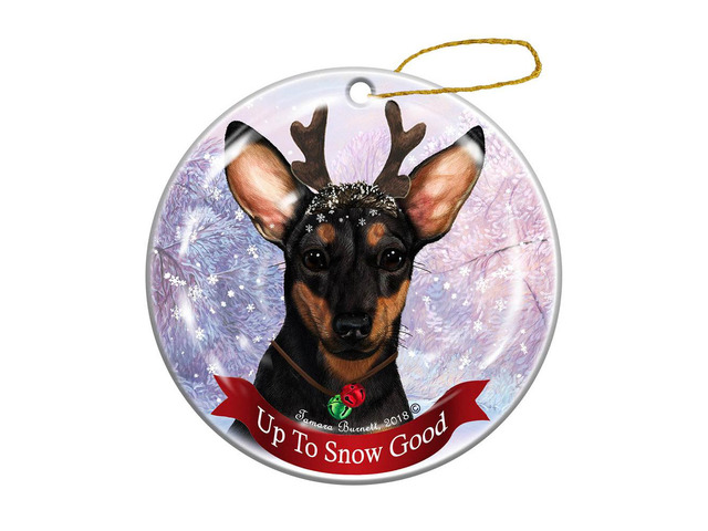 Holiday Black and Tan Chiweenie Reindeer Dog Porcelain Christmas Ornament