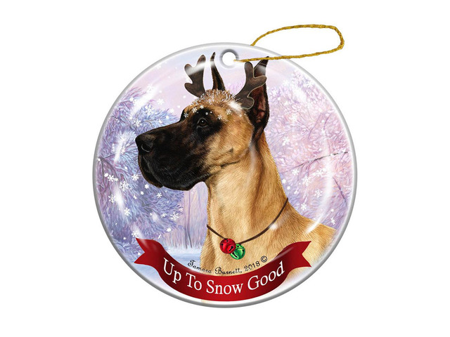 Holiday Pet Gifts Fawn Great Dane Cropped Dog Porcelain Christmas Ornament