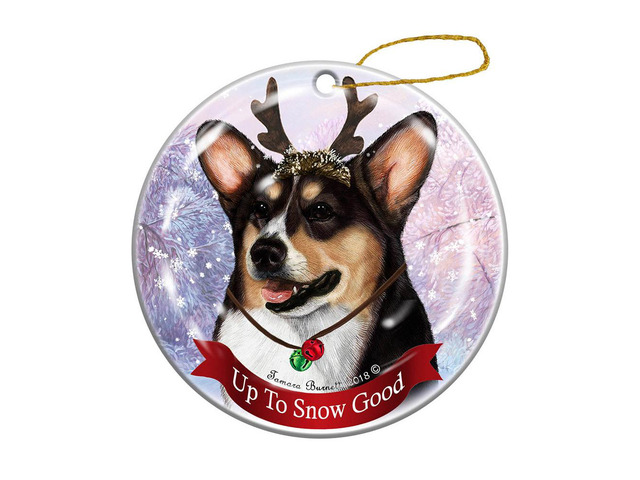 Holiday Pet Gifts Pembroke Corgi Tricolor Dog Porcelain Christmas Ornament