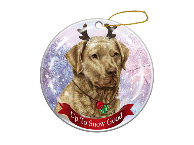 Dead Grass Chesapeake Bay Retriever Reindeer Dog Porcelain Christmas Ornament