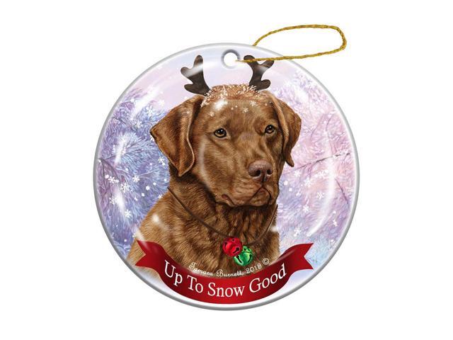 Red Chesapeake Bay Retriever Reindeer Dog Porcelain Christmas Ornament