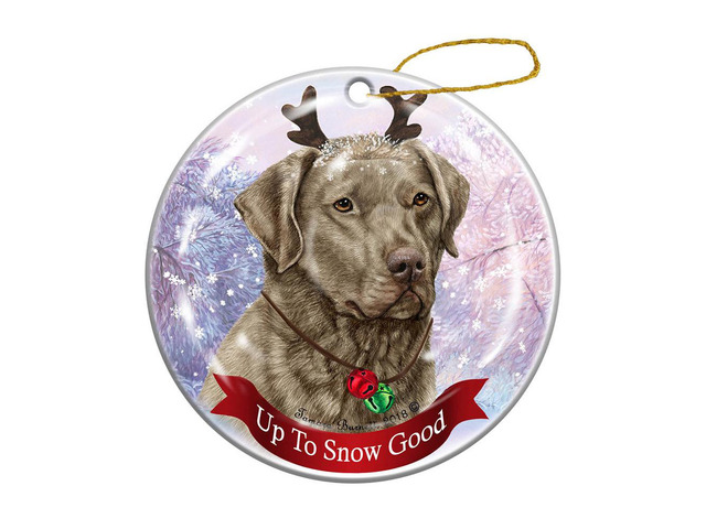 Sage Chesapeake Bay Retriever Reindeer Dog Porcelain Christmas Ornament