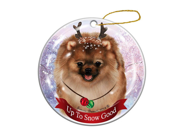 Holiday Pet Gifts Fawn Pomeranian Dog Porcelain Christmas Ornament