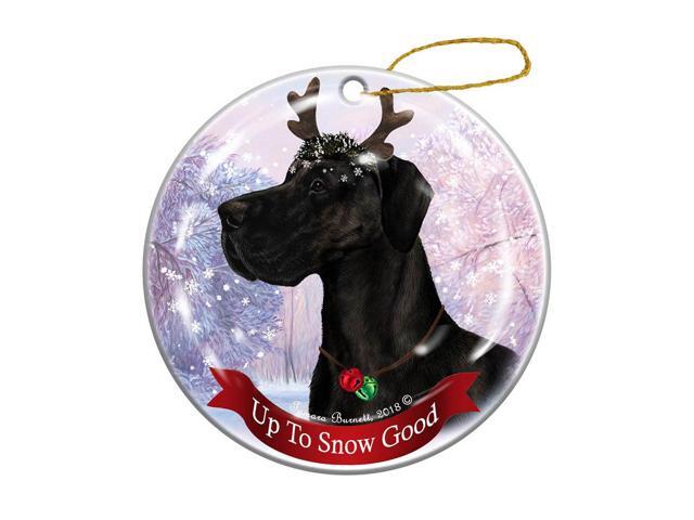 Holiday Pet Gifts Great Dane, Black Uncropped Dog Porcelain Christmas Ornament