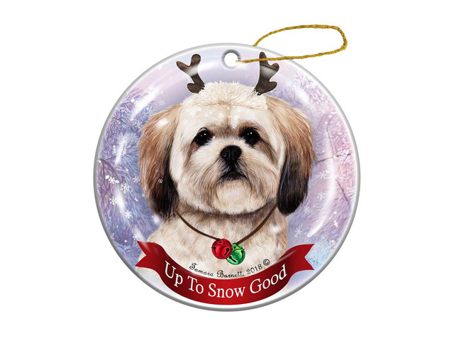 Holiday Pet Gifts Lhasa Apso Dog Porcelain Christmas Ornament