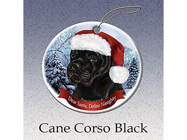Holiday Pet Gifts Black Cane Corso Santa Hat Dog Porcelain Christmas Ornament