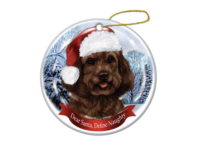 Holiday Pet Gifts Chocolate Cockapoo Santa Hat Dog Porcelain Christmas Ornament