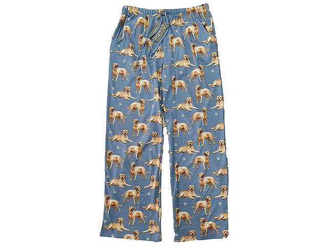 Yellow Labrador Retriever Unisex Lightweight Cotton Blend Pajama Bottoms- Medium