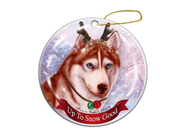 Holiday Pet Gifts Siberian Husky, Red & White Dog Porcelain Christmas Ornament