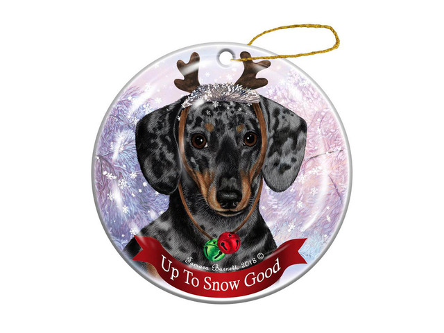 Holiday Pet Gifts Dachshund SH Dapple Light Dog Porcelain Christmas Ornament