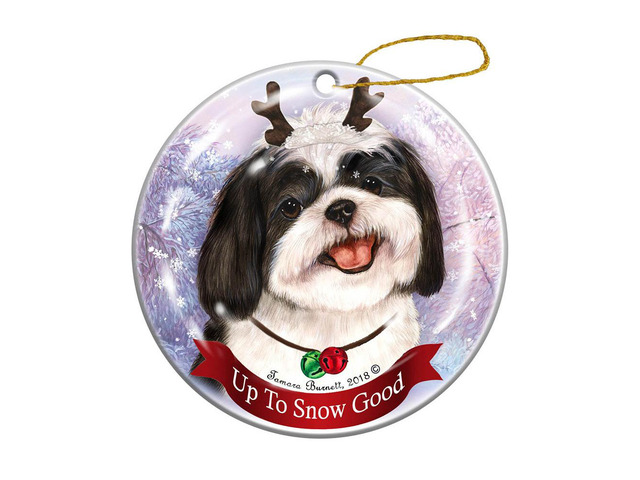 Holiday Pet Gifts Shih Tzu Black White Dog Porcelain Christmas Ornament