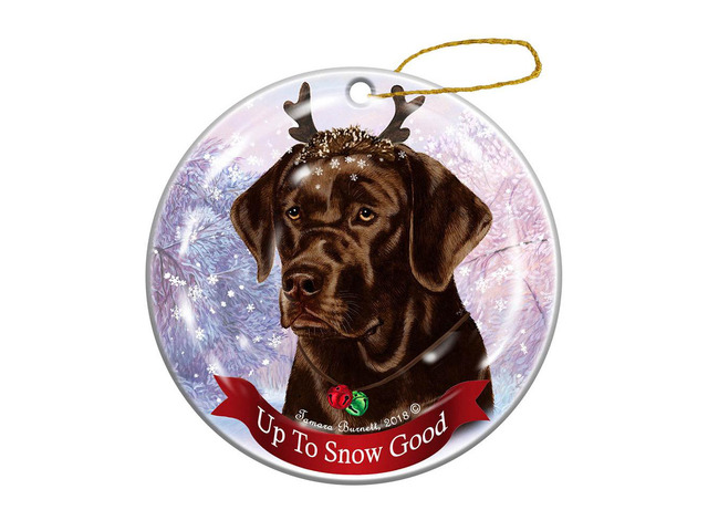 Holiday Pet Gifts English Chocolate Lab Dog Porcelain Christmas Ornament