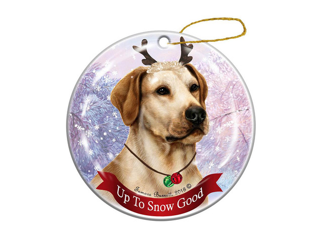 Holiday Pet Gifts American Yellow Lab Dog Porcelain Christmas Ornament