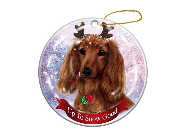 Holiday Pet Gifts Long Haired Red Dachshund Dog Porcelain Christmas Ornament
