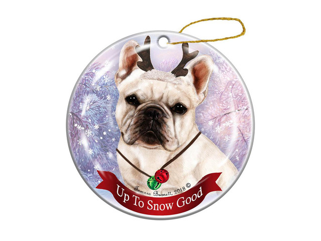 Holiday Pet Gifts White French Bulldog Dog Porcelain Christmas Ornament