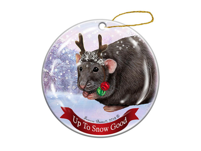 Holiday Pet Gifts Rat Dark Grey Solid Porcelain Christmas Ornament