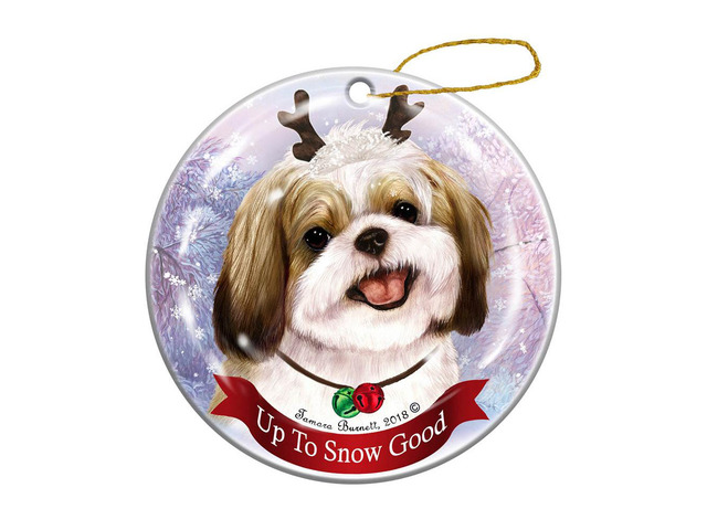 Holiday Pet Gifts Shih Tzu Gold White Dog Porcelain Christmas Ornament