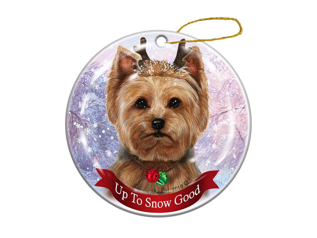 Holiday Pet Gifts Yorkie Light Brown Porcelain Christmas Ornament
