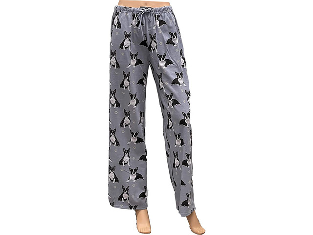 Boston Terrier Unisex Lightweight Cotton Blend Pajama Bottoms- Large