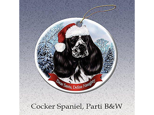 Holiday Pet Gifts Black & White Cocker Spaniel Santa Hat Dog Porcelain Ornament
