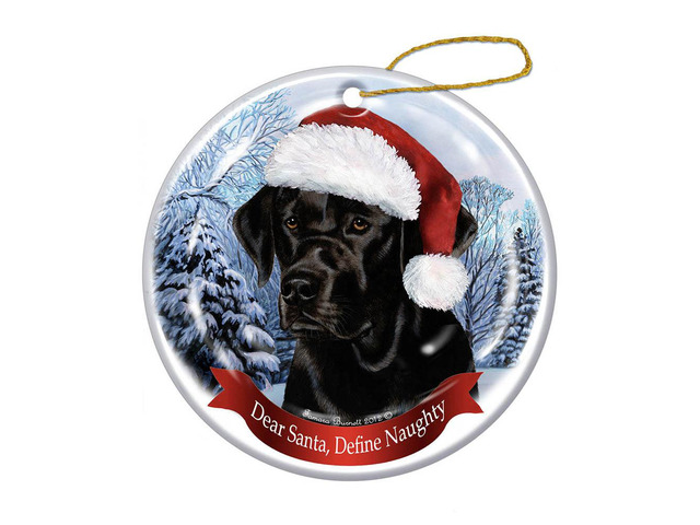 Holiday Pet Gifts Labrador (Black) Santa Hat Dog Porcelain Christmas Ornament