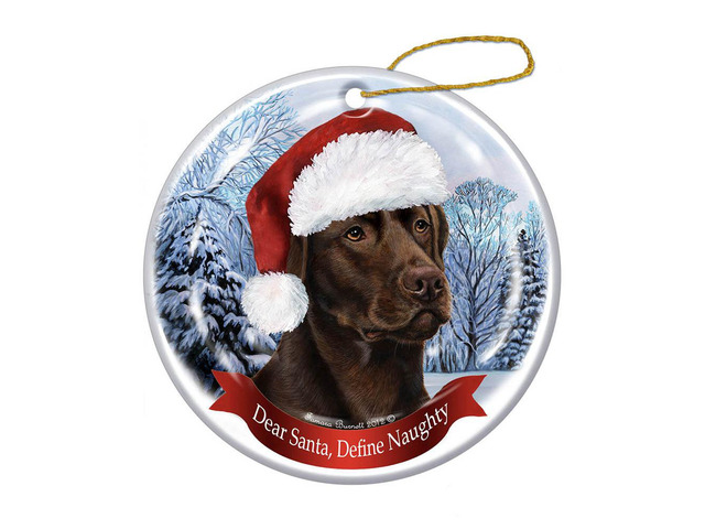 Holiday Pet Gifts Labrador (Choc) Santa Hat Dog Porcelain Christmas Ornament