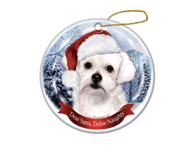 Holiday Pet Gifts Maltese Santa Hat Dog Porcelain Christmas Tree Ornament