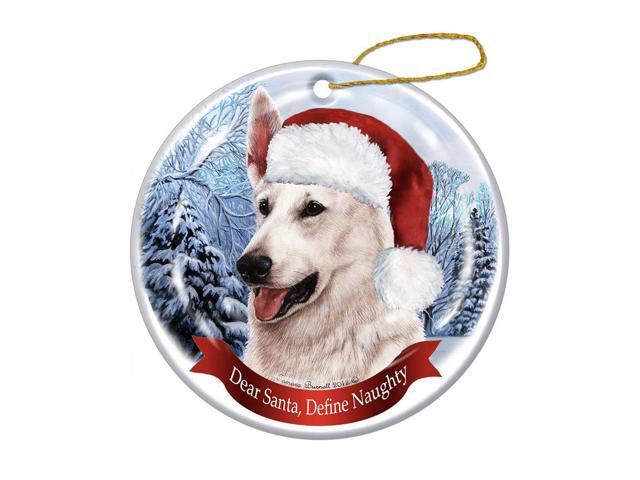 German Shepherd (White) Dog Santa Hat Christmas Ornament Porcelain USA-made