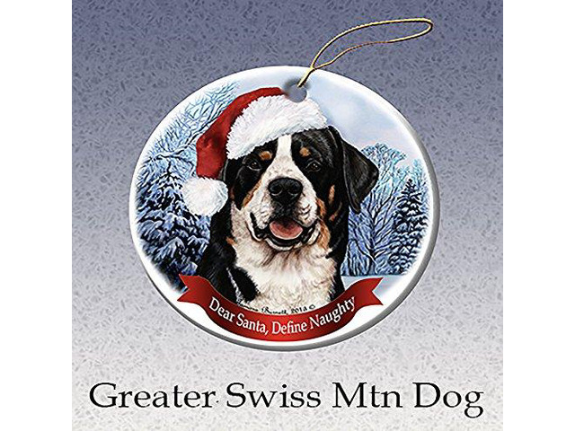 Holiday Pet Gifts Greater Swiss Mountain Dog Santa Hat Dog Porcelain Ornament