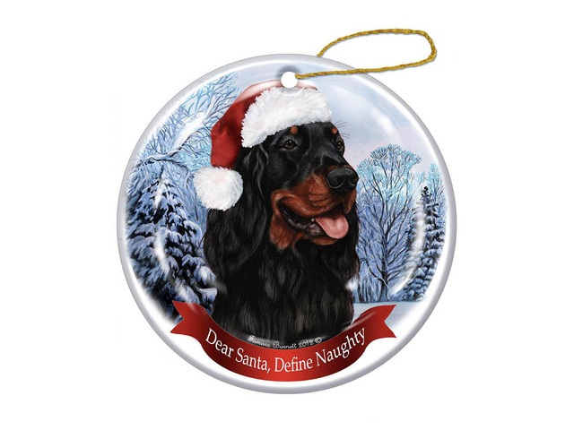 Holiday Pet Gifts Gordon Setter Santa Hat Dog Porcelain Christmas Tree Ornament