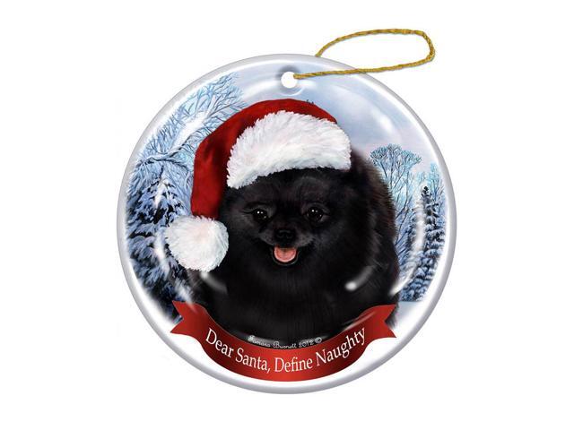 Holiday Pet Gifts Pomeranian (Blk) Santa Hat Dog Porcelain Christmas Ornament