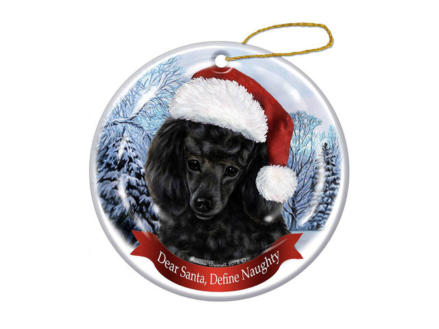 Holiday Pet Gifts Poodle (Black) Santa Hat Dog Porcelain Christmas Tree Ornament