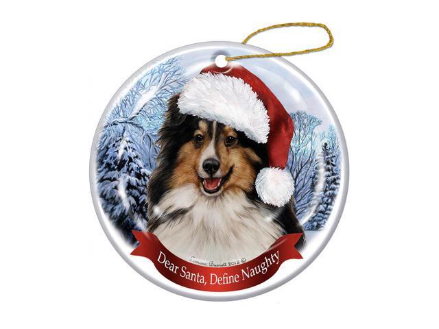 Holiday Pet Gifts Sheltie (Tri-Color) Santa Hat Dog Porcelain Christmas Ornament