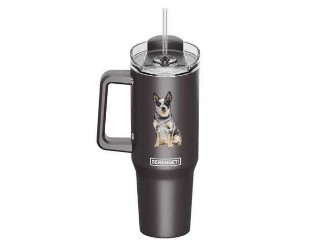 Serengeti 40 Oz Aus Cattle Dog Stainless Steel Tumbler w Handle, Straw & Lid