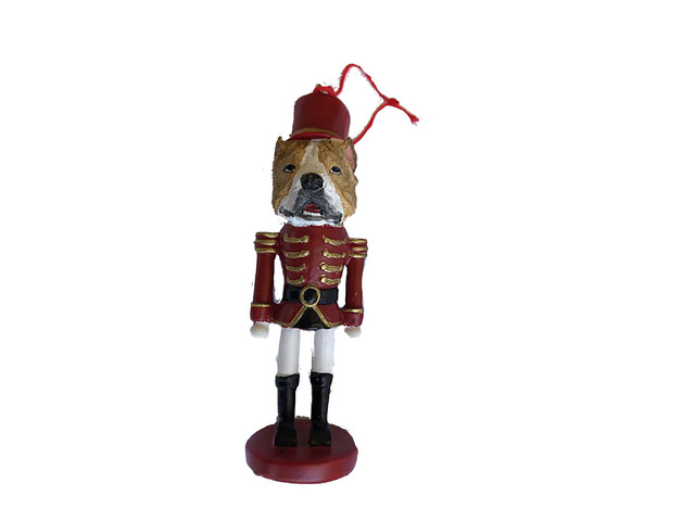 E & S Pets Personalized Dog Soldier Nutcracker Ornament - Pit Bull Brindle Cropped